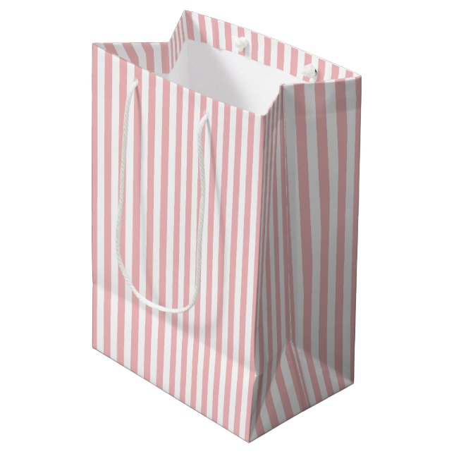 Blush Pink and White Striped Bridal Shower Medium Gift Bag (Front Angled)