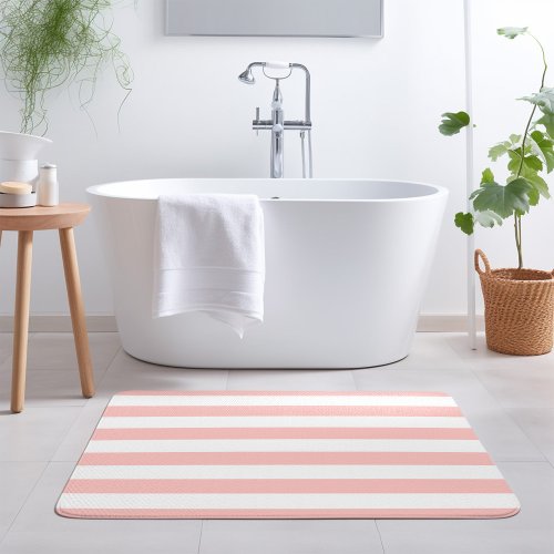 Blush Pink and White Stripes  Editable Colors Bath Mat