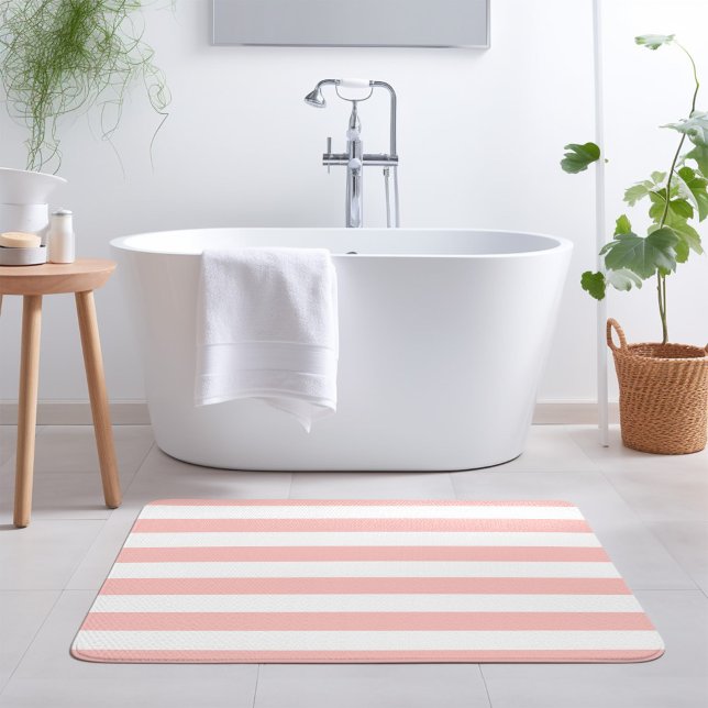 Blush Pink and White Stripes | Editable Colors Bath Mat (Creator Uploaded)