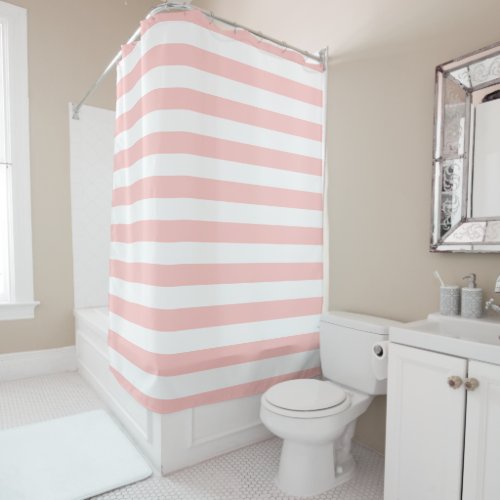 Blush Pink and White Stripes  Editable Colors Shower Curtain