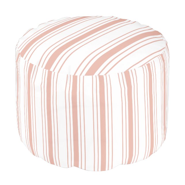Blush Pink and White Stripes Pattern Pouf (Angled Front)