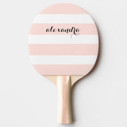 Blush Pink and White Stripes Ping Pong Paddle