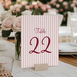 Blush Pink and White Stripes Table Number