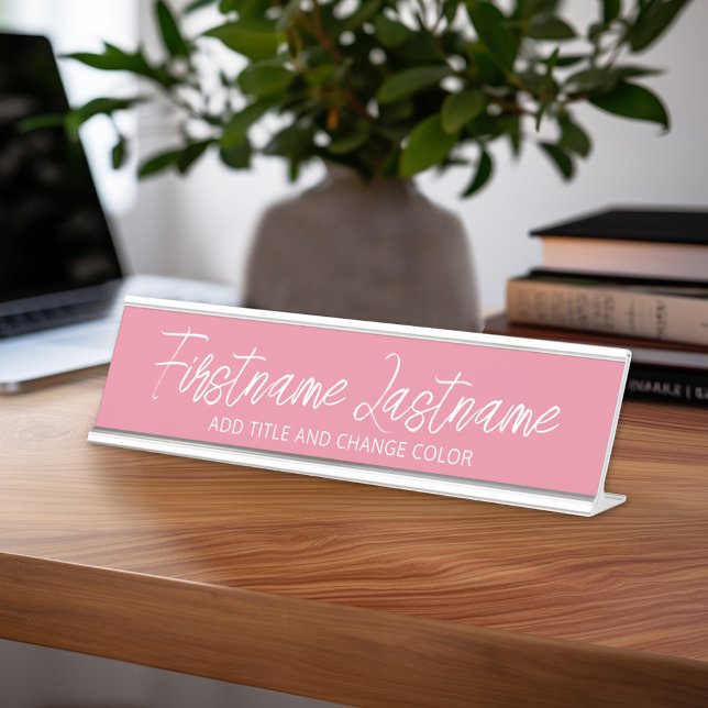 Blush Pink and White Traditional Name Title Desk Name Plate (Custom Name Plate for Desk or Office)
