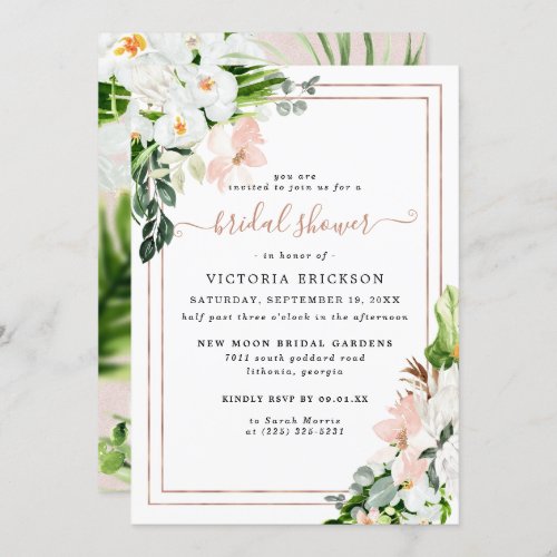 Blush Pink and White Tropical Floral Bridal Shower Invitation