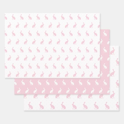 Blush Pink and White Upright Rabbits Pattern Wrapping Paper Sheets