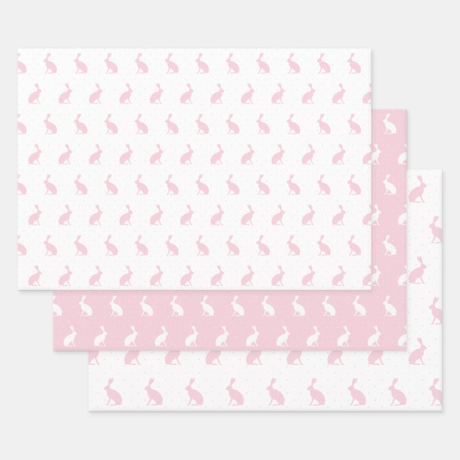 Blush Pink and White Upright Rabbits Pattern. Wrapping Paper Sheets (Set)