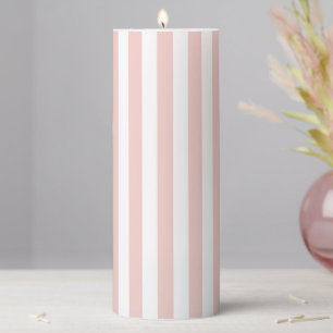 Blush Pink and White Vertical Stripes Pillar Candle