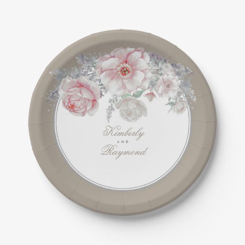 Blush Pink and White Watercolor Flowers Vintage Paper Plates