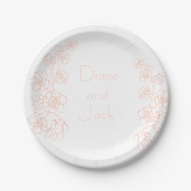 Blush Pink and White Wedding Paper Plates (Front)