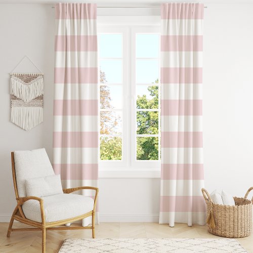 Blush Pink And White Wide Horizontal Stripe Blackout Curtains