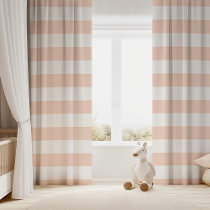 Blush Pink and White Wide Horizontal Stripe Blackout Curtains