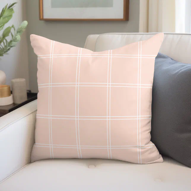 Blush Pink and White Windowpane Check Throw Pillow | Zazzle