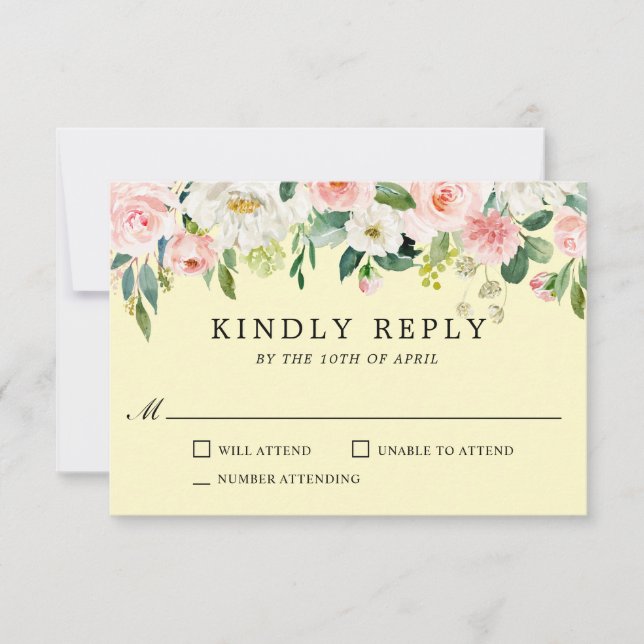 Blush Pink and Yellow Watercolor Floral RSVP (Front)