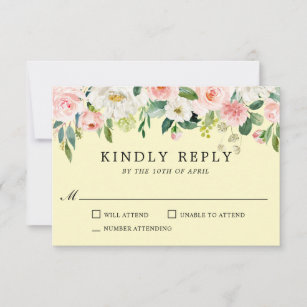 Blush Pink and Yellow Watercolor Floral RSVP