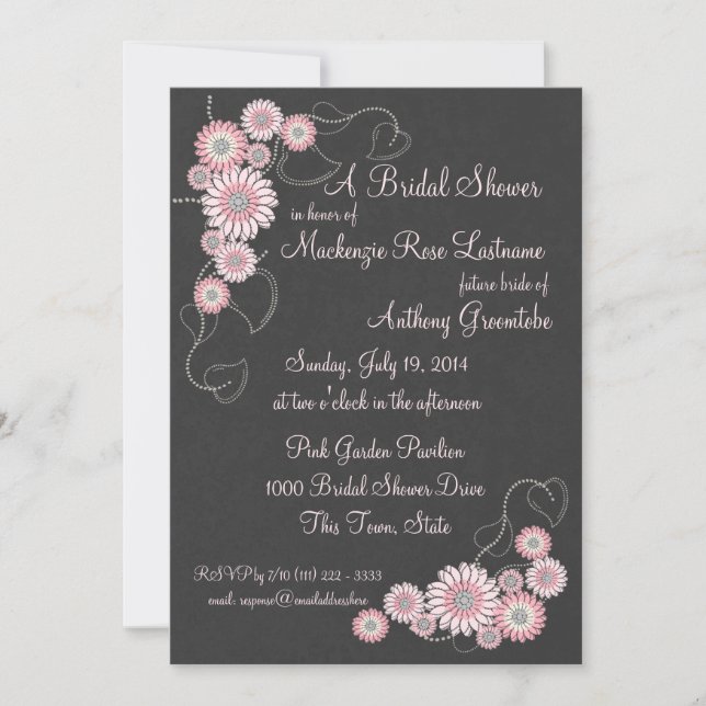 Blush Pink Anemonies and Slate Bridal Shower Invitation (Front)