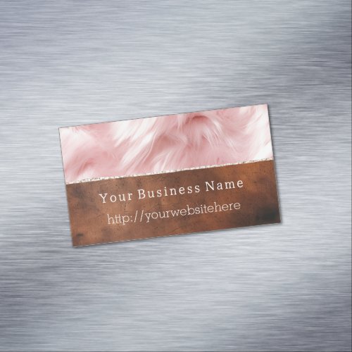 Blush Pink Animal Fur Brown Cowhide Business Card Magnet