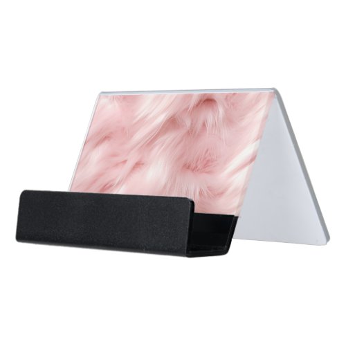 Blush Pink Animal Fur Desk Business Card Holder
