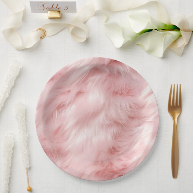 Blush Pink Animal Fur Paper Plates (Wedding)