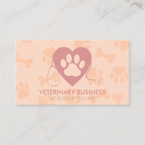 Blush Pink Animal Health Pet Sitting Heart Paw Business Card