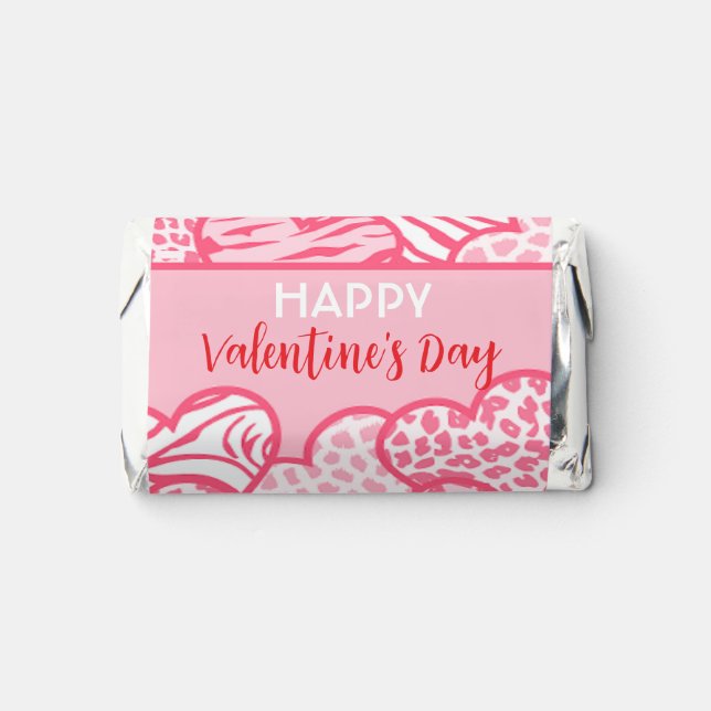 Blush Pink Animal Print Heart Valentines Day Party Hershey's Miniatures (Front)