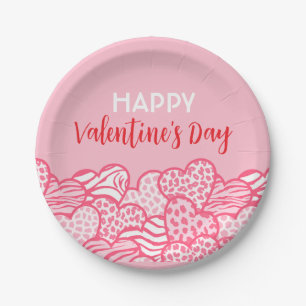Blush Pink Animal Print Heart Valentines Day Party Paper Plates