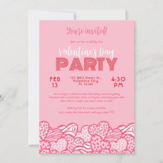 Blush Pink Animal Print Hearts Valentines Party