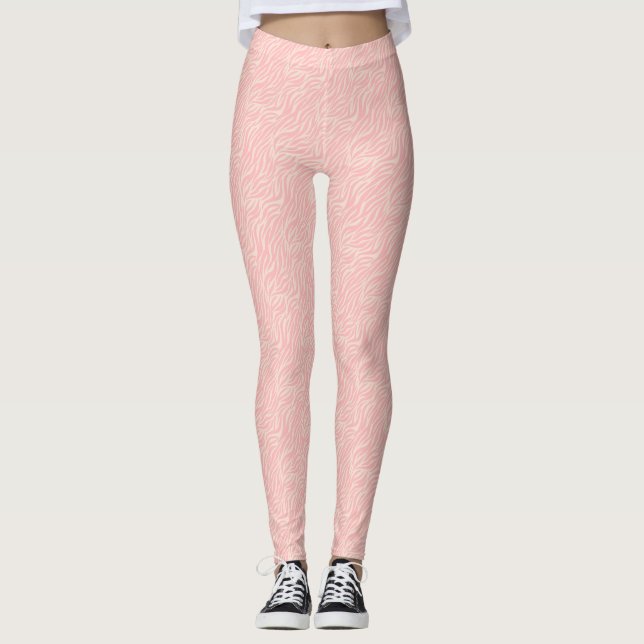 Blush Pink Animal Print Tiger Stripes Leggings (Front)