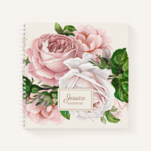 Blush Pink Antique Floral Cream College Ruled Notebook