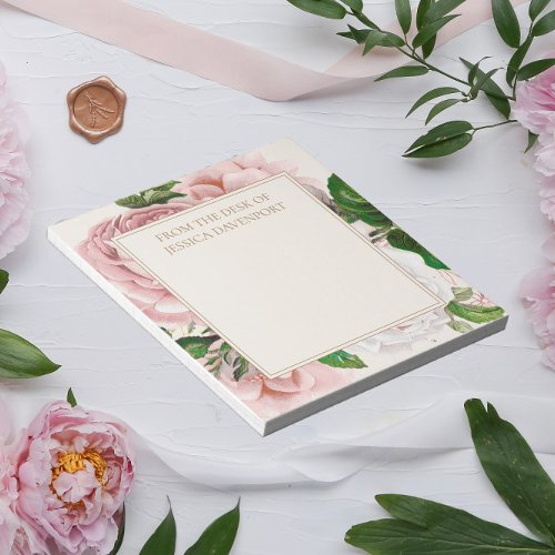 Blush Pink Antique Floral Cream From Desk of Notepad