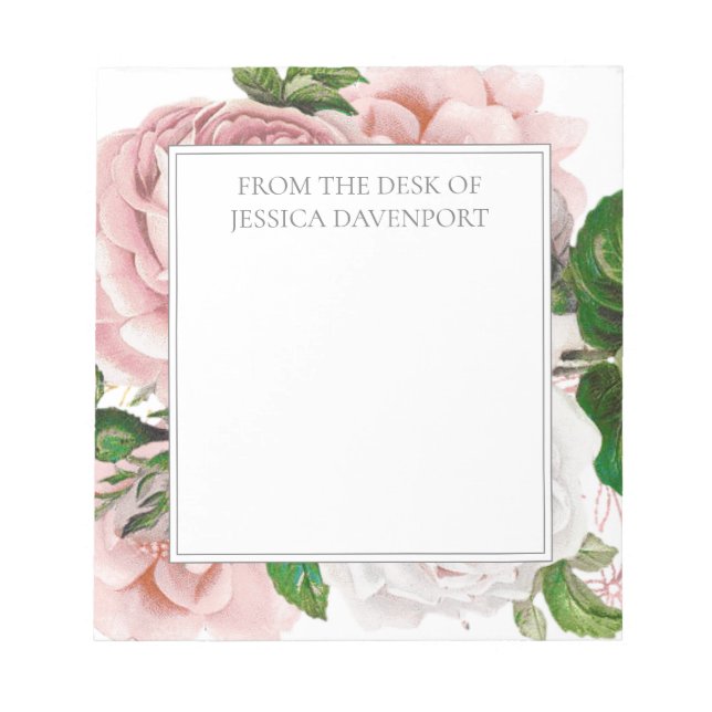Blush Pink Antique Floral From Desk of Notepad (Front)