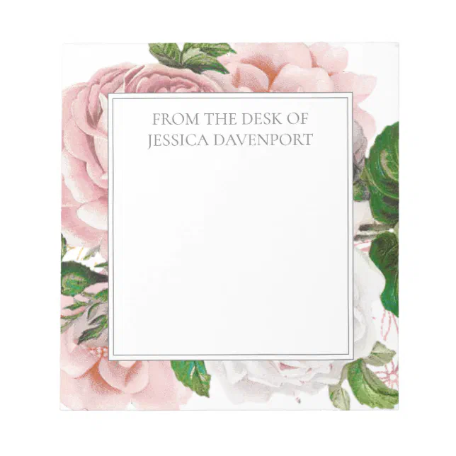 Blush Pink Antique Floral From Desk of Notepad | Zazzle