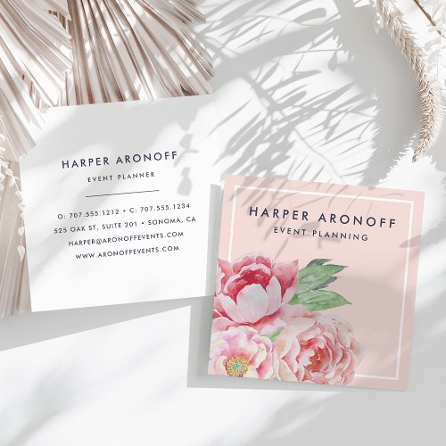 Blush Pink Antique Peony Square Business Card