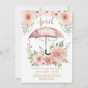 Blush Pink April Showers Bring May Flower Umbrella Invitation
