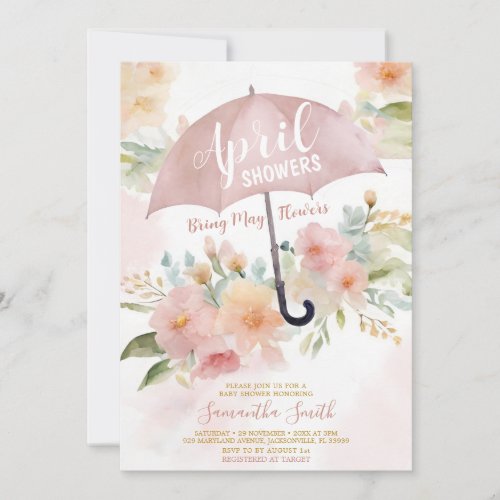 Blush Pink April Showers Bring May Flower Umbrella Invitation