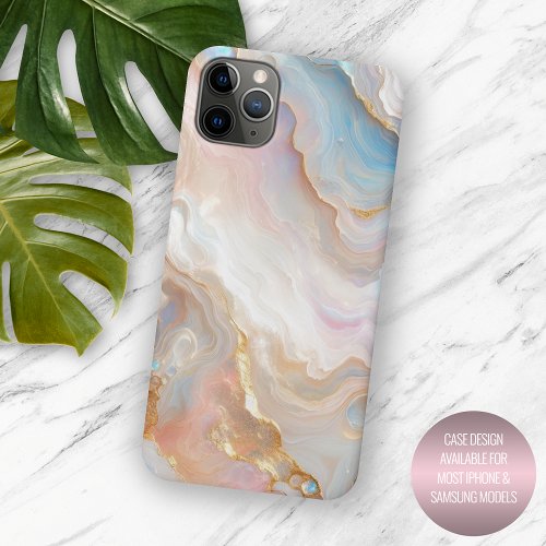 Blush Pink Aqua Blue Gold White Marble Art Pattern iPhone 15 Pro Max Case