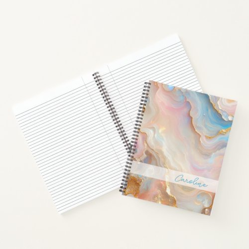 Blush Pink Aqua Blue Gold White Marble Art Pattern Notebook