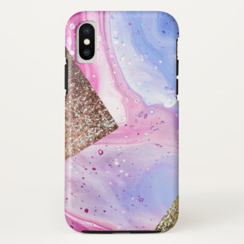 Blush Pink Aqua Blue Liquid Marble Glitter Geo iPhone X Case