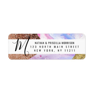 Blush Pink Aqua Blue Liquid Marble Glitter Geo Label