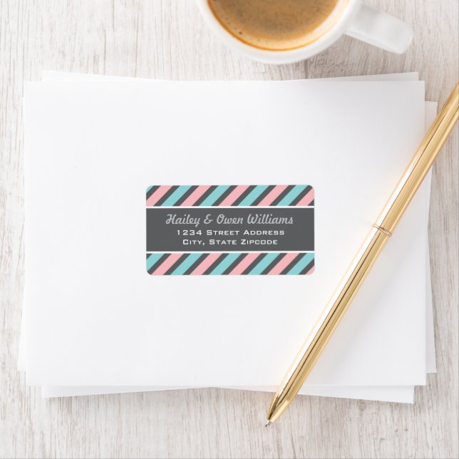 Blush Pink Aqua Stripes Gender Reveal Address Label (Insitu)