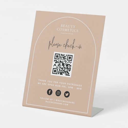 Blush Pink Arch Covid Check_In or Payment QR Code Pedestal Sign