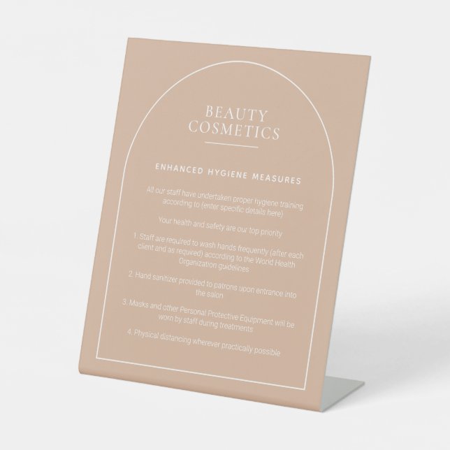 Blush Pink Arch Makeup Beauty Business Hygiene Pedestal Sign (Front)