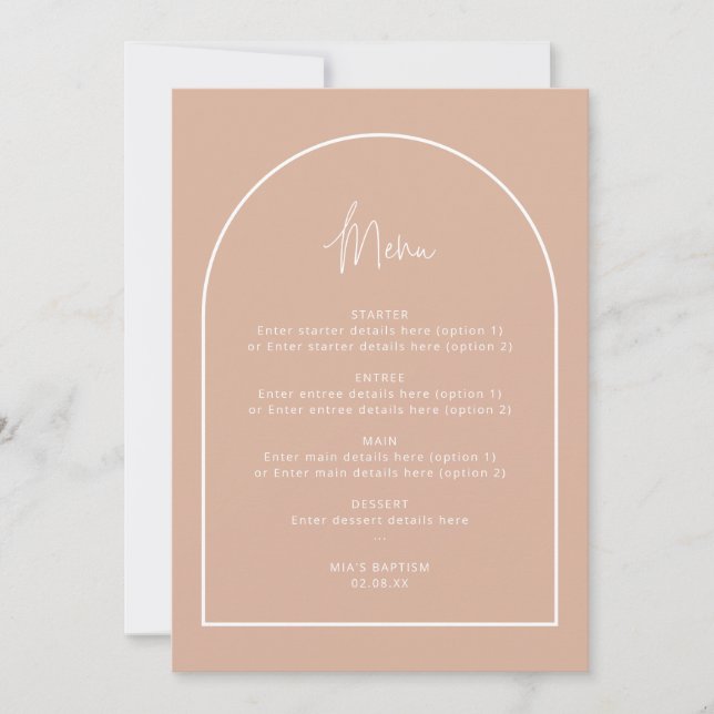 Blush Pink Arch Menu Card (Front)