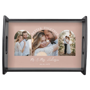 Blush pink arch multi photo wedding gift decor serving tray