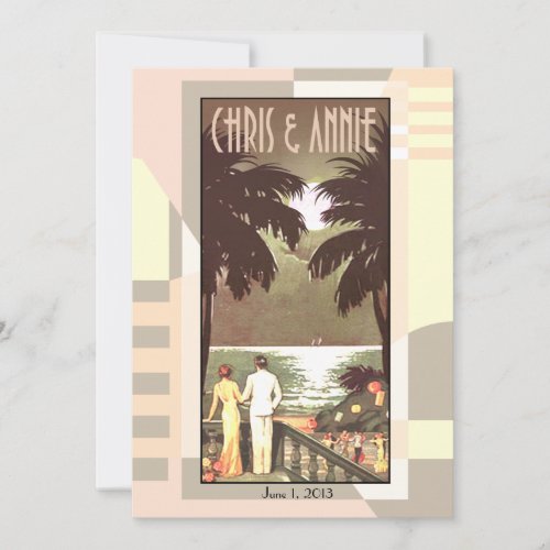 Blush Pink Art Deco Vintage Beach Wedding Invitation