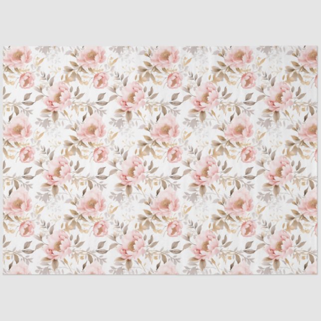 Blush Pink Asian Floral Rose Tissue Paper (Front)