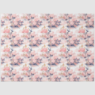 Blush Pink Asian House Floral Decoupage Tissue Paper