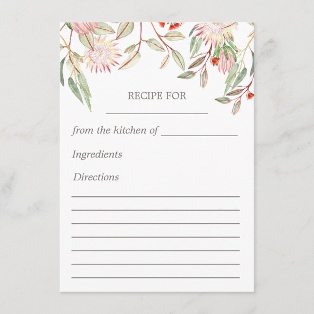 Blush Pink Australian Floral Recipe Card (Front)
