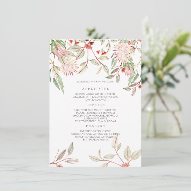 Blush Pink Australian Flowers Wedding Menu (Standing Front)
