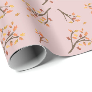 Blush Pink Autumn Branch Leaves Fall Wrapping Paper